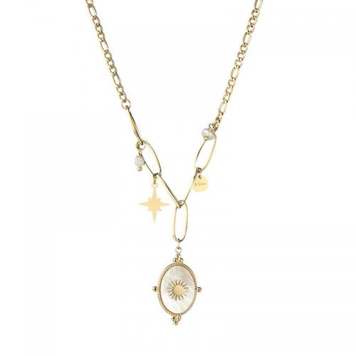 Edelstahl Schmuck Halskette, 304 Edelstahl, mit Weiße Muschel, mit Verlängerungskettchen von 5cm, Modeschmuck & für Frau, goldfarben, Länge ca. 41 cm, verkauft von PC