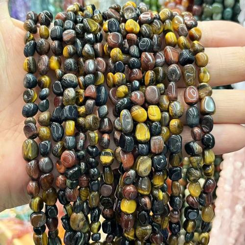 Tiger Eye Beads, Nuggets, du kan DIY, blandede farver, 6x8mm, Solgt Per Ca. 38 cm Strand