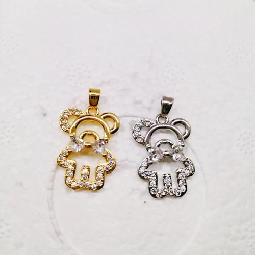 Brass Jewelry Pendants, Bear, plated, DIY & micro pave rhinestone & hollow, more colors for choice, nickel, lead & cadmium free, Sold By PC