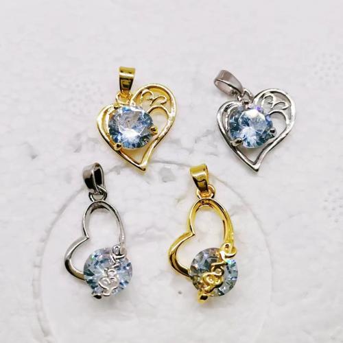 Cubic Zirconia Brass Pendants with Cubic Zirconia Heart plated DIY & hollow nickel lead & cadmium free Sold By PC