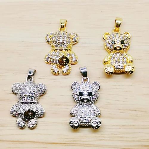 Cubic Zirconia Micro Pave Brass Pendant Bear plated DIY & micro pave cubic zirconia nickel lead & cadmium free Sold By PC