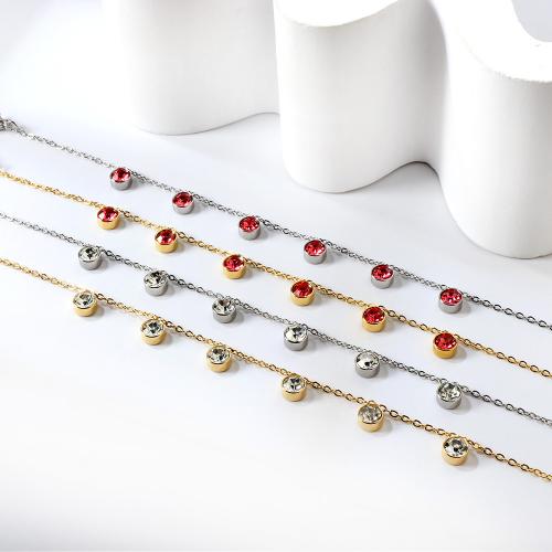 Stainless Steel Anklet, 304 Stainless Steel, fashion jewelry & for woman & with rhinestone, more colors for choice, 6x6mm, Sold Per Approx 7.87 Inch Strand