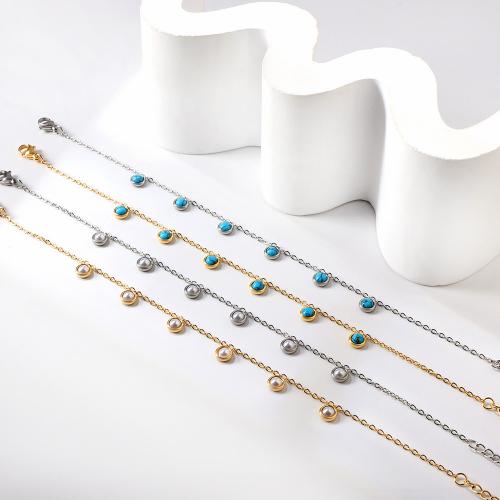 Stainless Steel Anklet 304 Stainless Steel with turquoise & Plastic Pearl fashion jewelry & for woman Sold Per Approx 7.87 Inch Strand