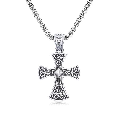 Sweater Chain Necklace stannum with Titanium Steel with 1.97inch extender chain Cross polished fashion jewelry & Unisex Length Approx 23.62 Inch Sold By PC