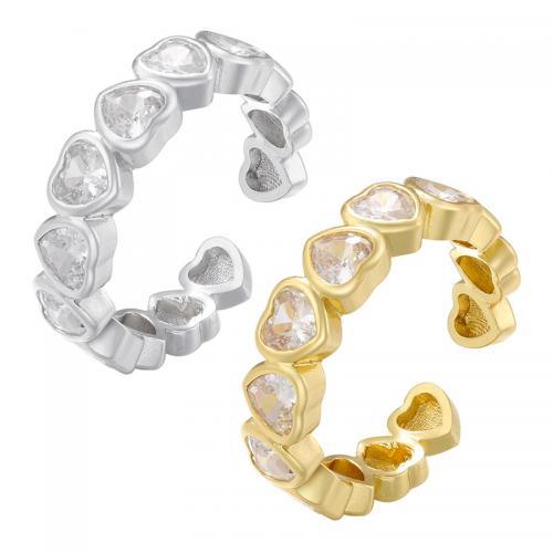 Cubique anneau en laiton Circonia Micro Pave, coeur, bijoux de mode & pavé de micro zircon & pour femme, plus de couleurs à choisir, protéger l'environnement, sans nickel, plomb et cadmium, Vendu par PC