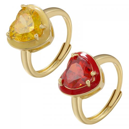 Brass Finger Ring, Heart, for woman & enamel & with rhinestone, golden, nickel, lead & cadmium free, Sold By PC