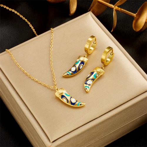 Jewelry Sets Titanium Steel with 1.97inch extender chain 18K gold plated fashion jewelry & for woman & enamel golden Length Approx 15.75 Inch Sold By PC