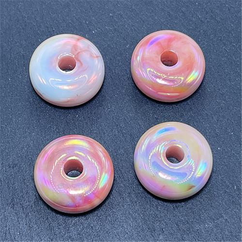 Belagte akryl perler, Donut, UV plating, du kan DIY, flere farver til valg, 15.80x7.37mm, Hole:Ca. 3.66mm, Ca. 100pc'er/Bag, Solgt af Bag