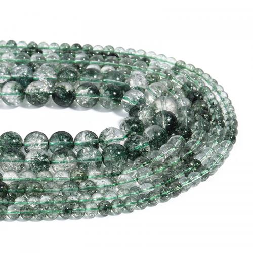 Naturlige kvarts smykker perler, Green Phantom Quartz, Runde, du kan DIY & forskellig størrelse for valg, grøn, Solgt Per Ca. 38 cm Strand