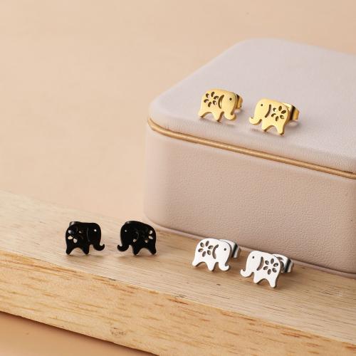 Stainless Steel Stud Earrings 304 Stainless Steel Elephant plated for woman & hollow Sold By Pair