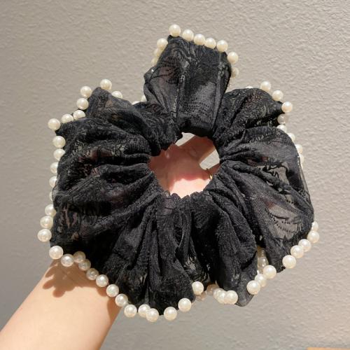 Hair Scrunchies Polyester with Plastic Pearl Rhombus fashion jewelry Scrunchie diameter about 20CM wide about 7CM Sold By PC