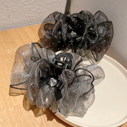 Hair Claw Clips Gauze with Plastic Bowknot fashion jewelry & with rhinestone 130mm Sold By PC