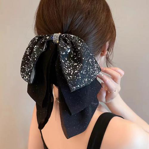 Hair Claw Clips Polyester with Plastic Bowknot fashion jewelry & with rhinestone black Length approx. 18CM clip 4CM Sold By PC
