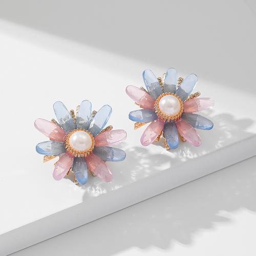 Øreringe smykker, Plastic, med Plastic Pearl & Zinc Alloy, Flower, mode smykker, flerfarvede, 41x38mm, Solgt af par