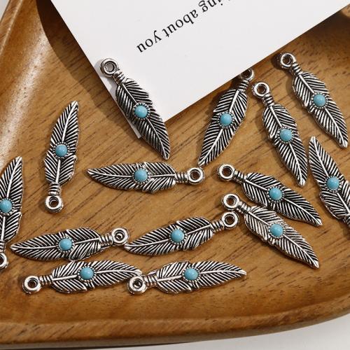 Tibetan Style Feather Pendants, with Resin, plated, DIY, nickel, lead & cadmium free, 30x8mm, Sold By PC