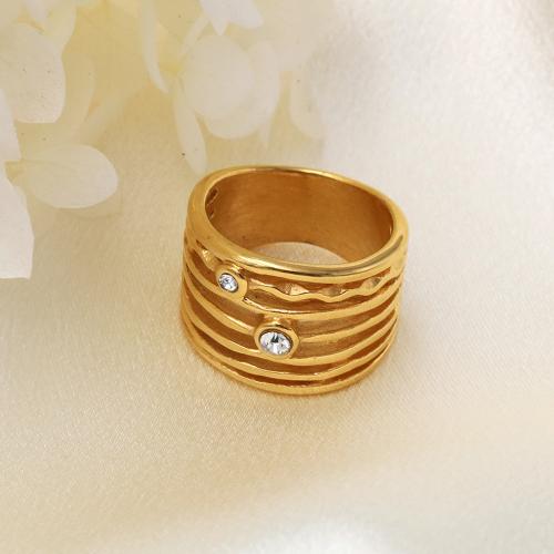Titanium Steel Finger Ring, plated, different size for choice & for woman & with rhinestone & hollow, gold, nickel, lead & cadmium free, width:16mm, Sold By PC