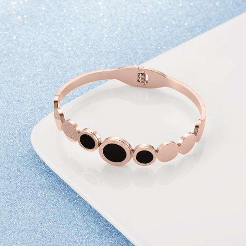 Stainless Steel Bangle, 304 Stainless Steel, fashion jewelry & for woman & enamel, rose gold color, nickel, lead & cadmium free, Sold By PC