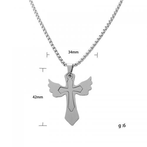 Stainless Steel Jewelry Necklace, 304 Stainless Steel, Cross, polished, Unisex & different styles for choice, silver color, Length:Approx 60 cm, Sold By PC