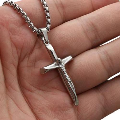Stainless Steel Jewelry Necklace 304 Stainless Steel Cross polished Unisex original color Length Approx 60 cm Sold By PC