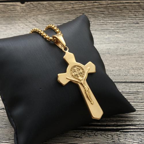Stainless Steel Jewelry Necklace, 304 Stainless Steel, Cross, polished, Unisex & different styles for choice, golden, The pendant is 49mm high and 27mm wide, Length:Approx 60 cm, Sold By PC