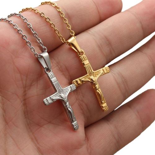 Stainless Steel Jewelry Necklace, 304 Stainless Steel, Cross, polished, Unisex & different styles for choice, more colors for choice, The pendant is 31 mm high and 19 mm wide, Length:Approx 60 cm, Sold By PC