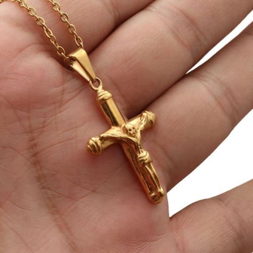 Stainless Steel Jewelry Necklace, 304 Stainless Steel, Cross, polished, Unisex & different styles for choice, more colors for choice, The pendant is 32 mm high and 17 mm wide, Length:Approx 60 cm, Sold By PC