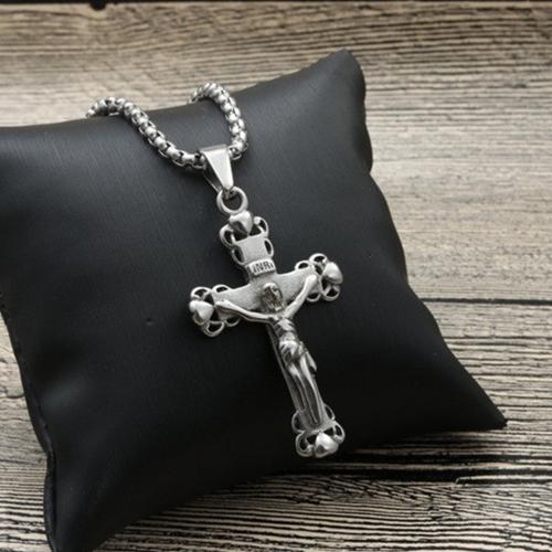 Stainless Steel Jewelry Necklace, 304 Stainless Steel, Cross, polished, Unisex & different styles for choice, original color, The pendant is 46mm high and 27mm wide, Length:Approx 60 cm, Sold By PC