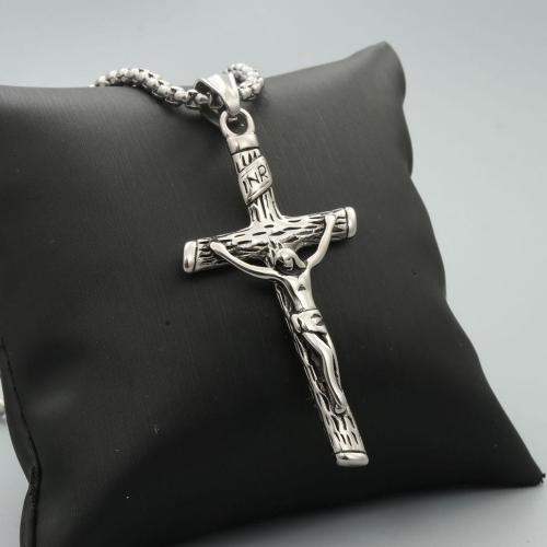 Stainless Steel Jewelry Necklace, 304 Stainless Steel, Cross, polished, Unisex & different styles for choice, original color, The pendant is 55mm high and 28mm wide, Length:Approx 60 cm, Sold By PC
