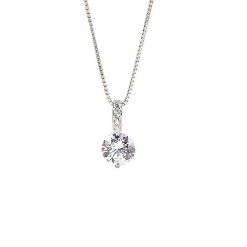 925 Sterling Silver Necklace with 2inch extender chain Round platinum plated box chain & micro pave cubic zirconia & for woman Length Approx 15.7 Inch Sold By PC