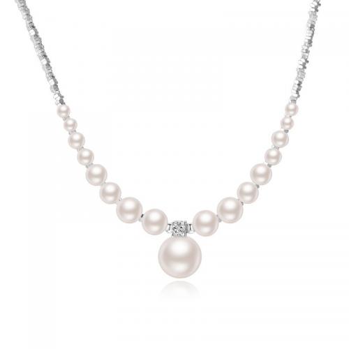 925 Sterling Silver Necklace with Plastic Pearl with 2inch extender chain Round for woman & with rhinestone silver color Length Approx 15.7 Inch Sold By PC