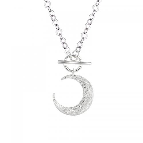 925 Sterling Silver Necklace with 2inch extender chain Moon fashion jewelry & for woman silver color Length Approx 15.7 Inch Sold By PC