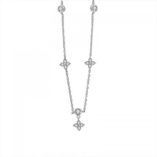 925 Sterling Silver Necklace with 2inch extender chain Four Leaf Clover platinum plated micro pave cubic zirconia & for woman Length Approx 15.7 Inch Sold By PC