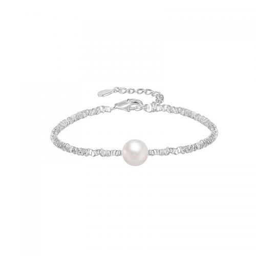 925 Sterling Silver Bracelet with Shell Pearl & Freshwater Pearl with 1.2inch extender chain fashion jewelry & for woman Length Approx 6.3 Inch Sold By PC