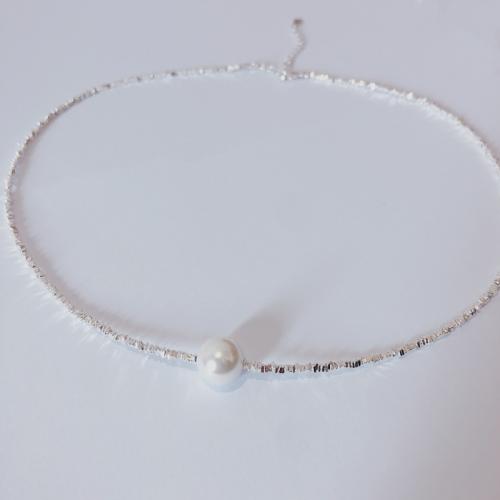 Argent sterling 925 collier, avec Shell Pearl & perle d'eau douce cultivée, avec 2inch chaînes de rallonge, bijoux de mode & styles différents pour le choix & pour femme, Longueur:Environ 15.7 pouce, Vendu par PC