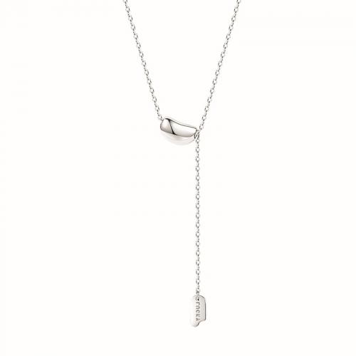 925 Sterling Silver Necklace with 2inch extender chain Bean fashion jewelry & for woman silver color Length Approx 15.7 Inch Sold By PC
