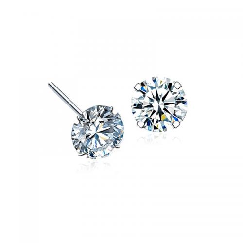 925 Sterling Silver Stud Earring, Round, different size for choice & for woman & with rhinestone, Sold By Pair