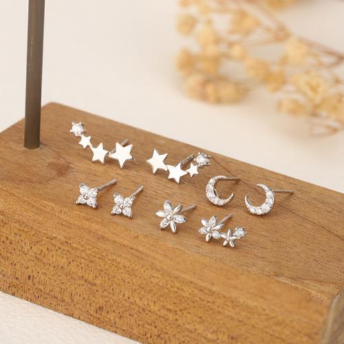 925 Sterling Silver Stud Earring, different styles for choice & for woman & with rhinestone, silver color, Sold By Pair
