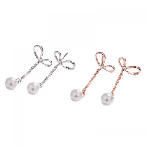 925 Sterling Silver Drop Earring, Bowknot, plated, for woman & with rhinestone, more colors for choice, 30mm, Sold By Pair