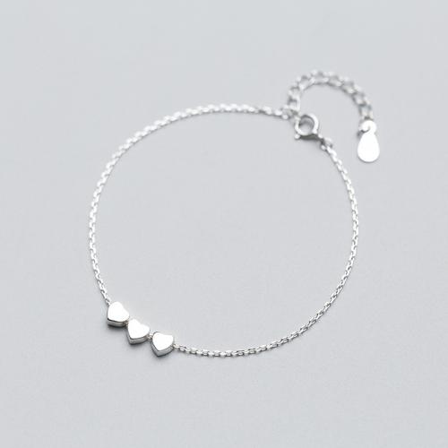 925 Sterling Silver Bracelet with 1.2inch extender chain Heart Korean style & for woman Length Approx 6.3 Inch Sold By PC