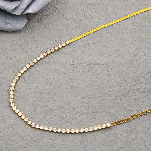 Stainless Steel Jewelry Necklace, 304 Stainless Steel, with 5cm extender chain, 18K gold plated, fashion jewelry & micro pave cubic zirconia & for woman, golden, Length:40 cm, Sold By PC