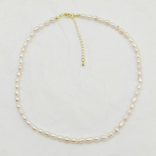 Naturlige ferskvands perle halskæde, Ferskvandsperle, med Zinc Alloy, med 5cm extender kæde, mode smykker & forskellig størrelse for valg & for kvinde, hvid, Længde 35 cm, Solgt af PC