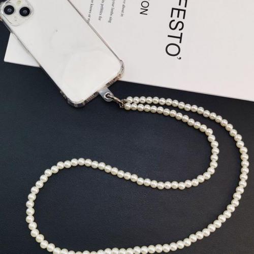 Mobile Phone Lanyard Plastic Pearl with Zinc Alloy & for woman white Sold By PC