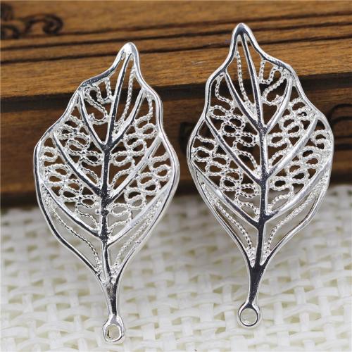 Hair Stick Findings, Brass, Leaf, high quality plated, DIY & hollow, silver color, nickel, lead & cadmium free, 38x18mm, Sold By PC
