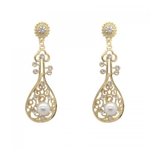 Brass Drop Earring gold color plated fashion jewelry & for woman & with rhinestone nickel lead & cadmium free Sold By Pair