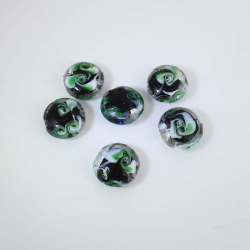 Perlas de espaciador, Cristal de murano, Redondo aplanado, Bricolaje, verde, 20.10x19.80x10.80mm, aproximado 100PCs/Bolsa, Vendido por Bolsa