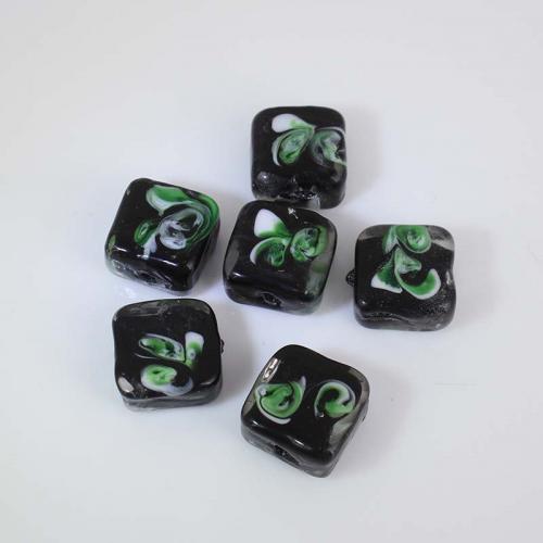 Spacer Beads Jewelry, Lampwork, Square, DIY, green, 17.90x16.90x9.42mm, Approx 100PCs/Bag, Sold By Bag