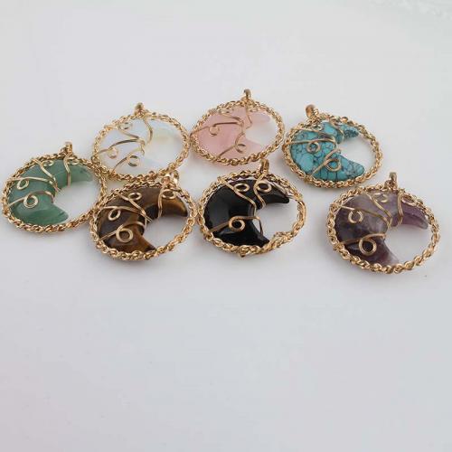 Gemstone Pendants Jewelry, with Brass, Moon, gold color plated, fashion jewelry & DIY & hollow, more colors for choice, 41x49mm, Sold By PC