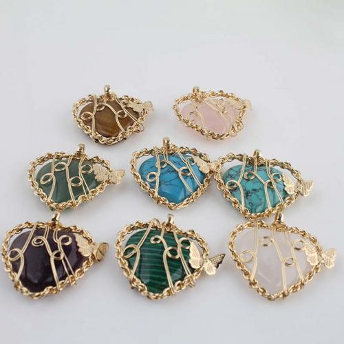 Gemstone Pendants Jewelry, with Brass, Heart, gold color plated, fashion jewelry & DIY, more colors for choice, 42.50mm, Sold By PC