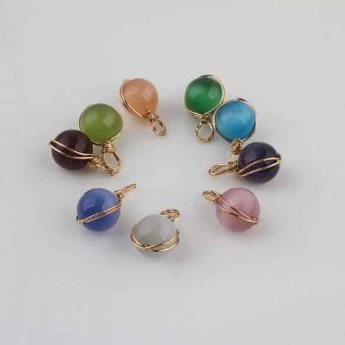 Gemstone Pendants Jewelry with Brass Round gold color plated fashion jewelry & DIY Sold By PC