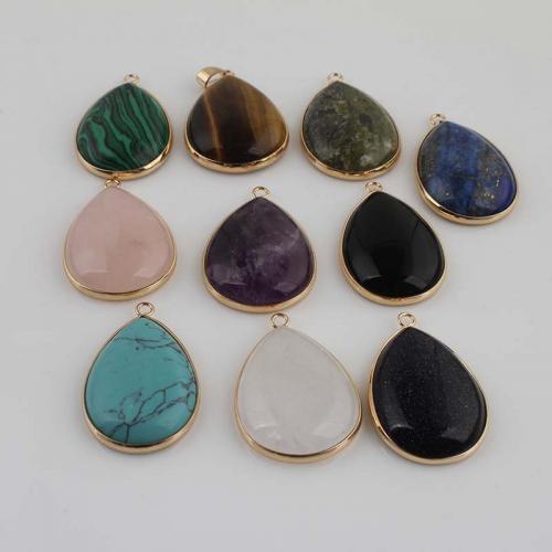Gemstone Pendants Jewelry, with Brass, Teardrop, gold color plated, fashion jewelry & DIY, more colors for choice, 39x26mm, Sold By PC